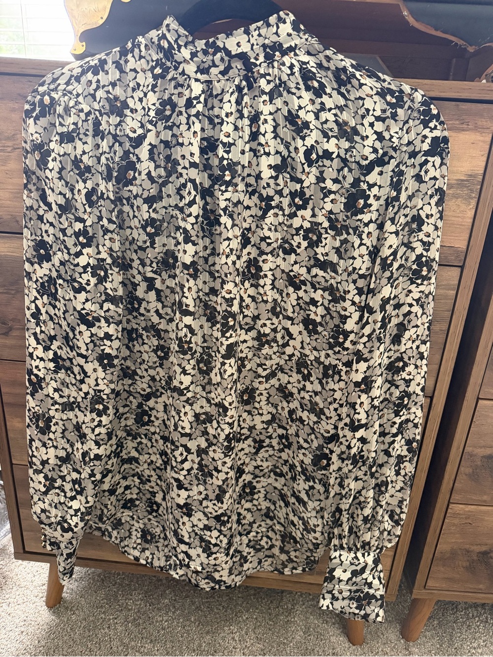 H&M Black and White Floral Long-Sleeve Blouse